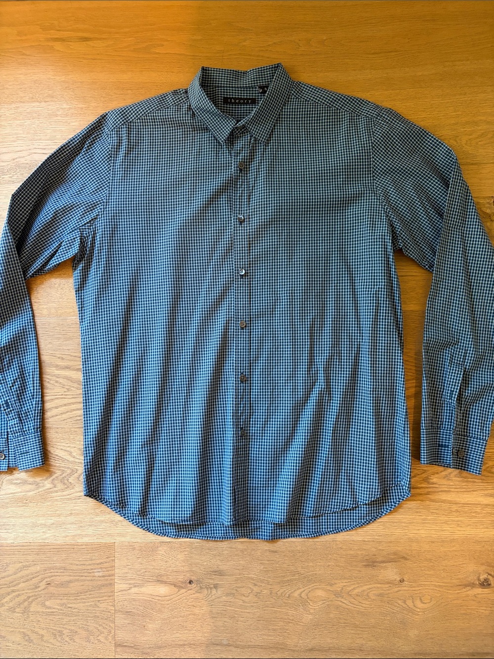 Theory Men's Blue Checked Button-Down Shirt